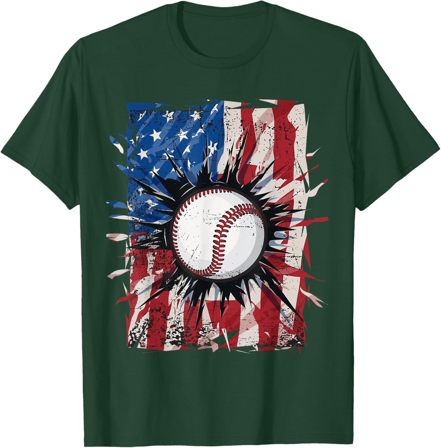 Patriotic Baseball 4th of July Men USA American Flag Boys T-Shirt - T-Shirt | Forest