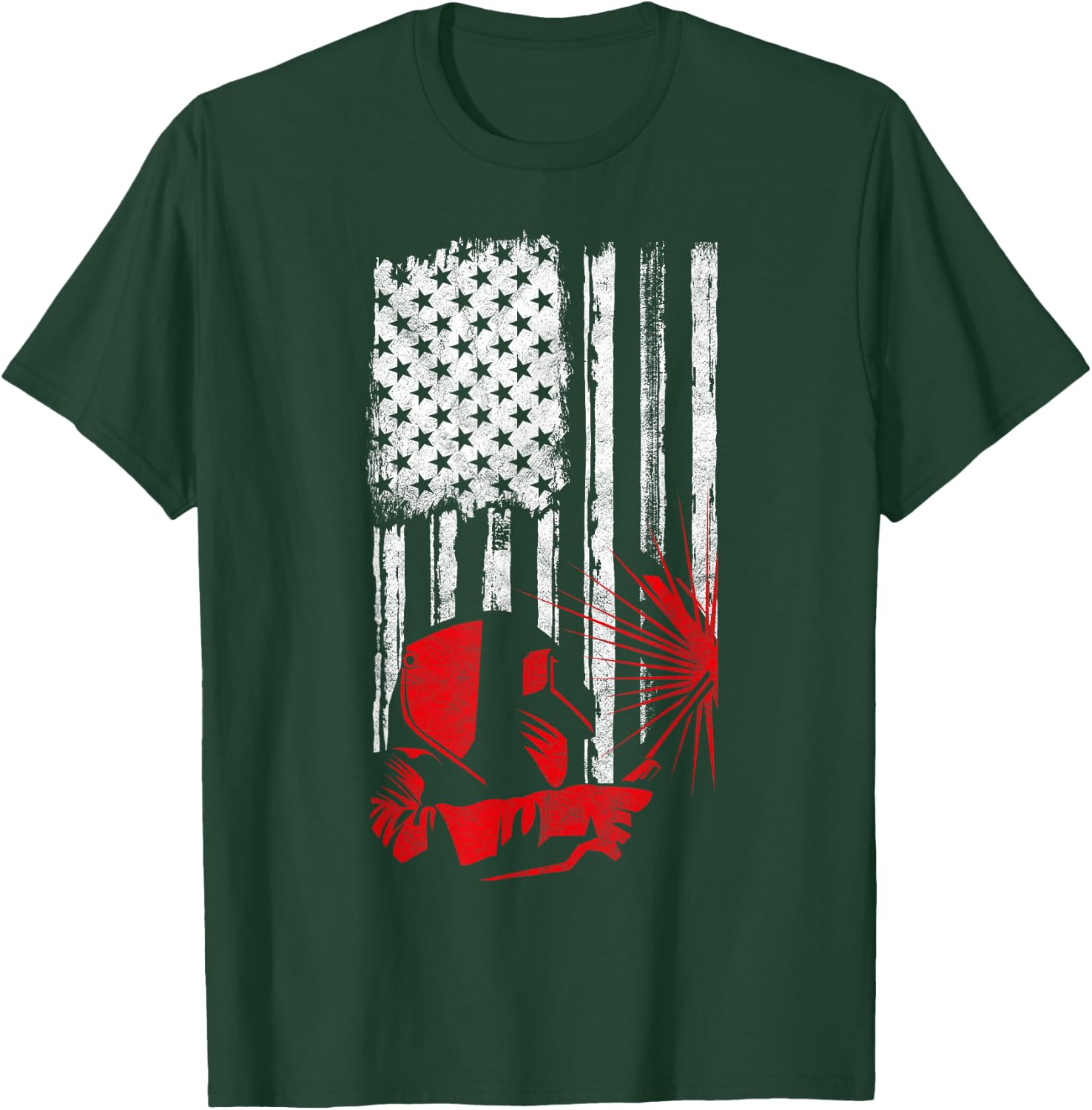 Welder American Flag Welding Gift Usa Distressed Helmet T-Shirt - T-Shirt | Forest