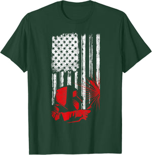 Welder American Flag Welding Gift Usa Distressed Helmet T-Shirt - T-Shirt | Forest