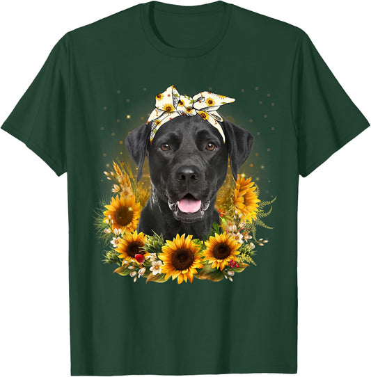 Sunflower Black Labrador Dog Mothers Day T-Shirt - T-Shirt | Forest
