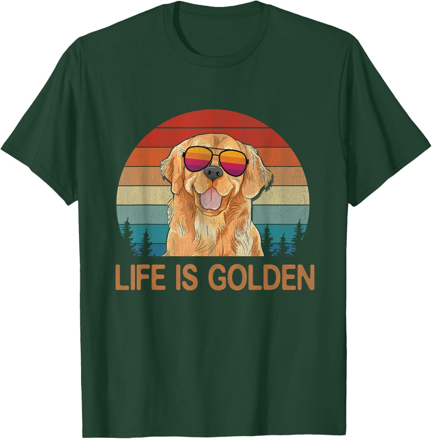 Life Is Golden Vintage Golden Retriever Dog Lover Dad Mom T-Shirt - T-Shirt | Forest