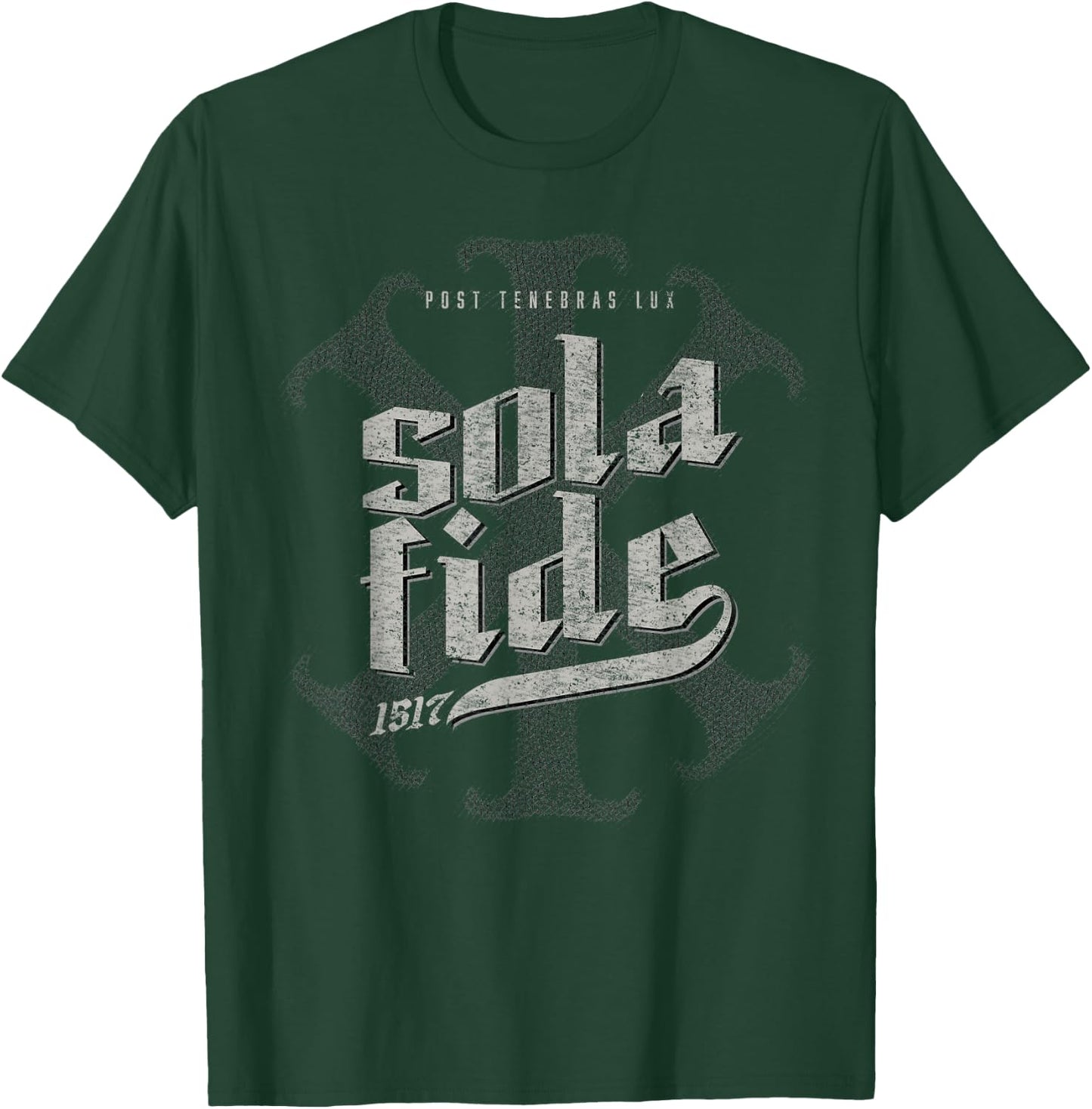 Sola Fide Post Tenebras Lux IX Christogram Retro Graphic T-Shirt - T-Shirt | Forest