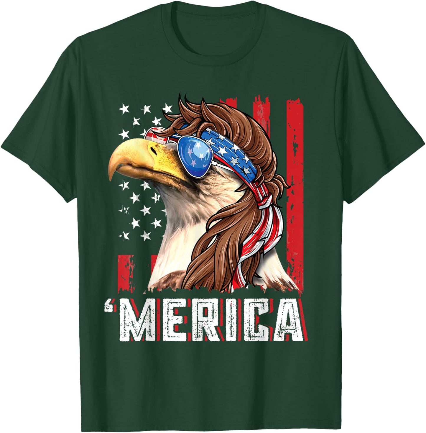 Patriotic Bald Eagle Mullet Merica USA Flag 4th of July T-Shirt - T-Shirt | Forest