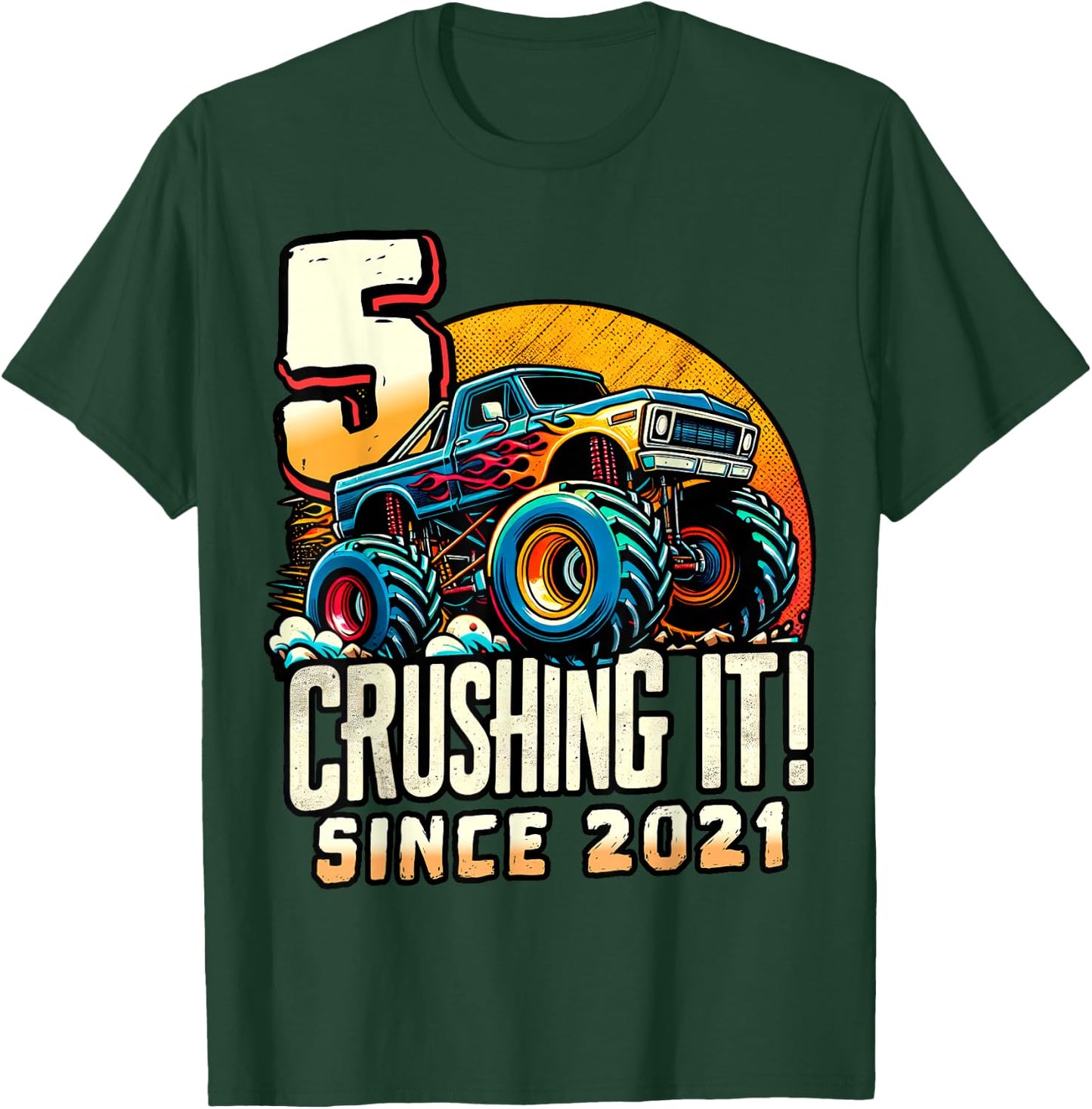 Birthday Monster Truck 5 Year Old Boys 5th Party Born 2021 T-Shirt - T-Shirt | Forest