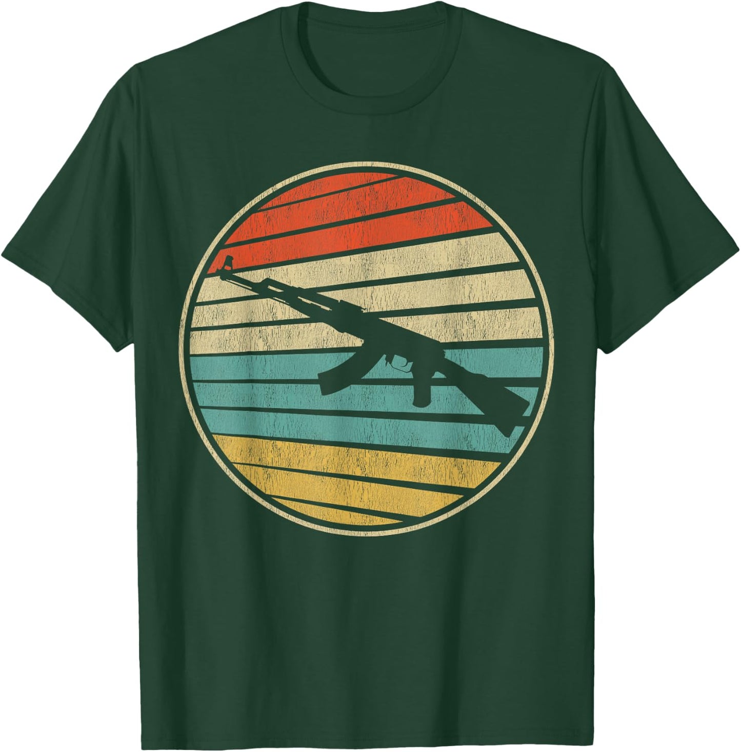 Gun Lover Retro Vintage 70s 80s AK-47 Assault Rifle Art Fun T-Shirt - T-Shirt | Forest