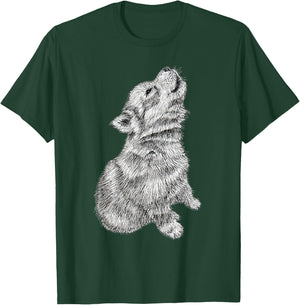 Cute Baby Howling Wolf Cub Sketch T-Shirt - T-Shirt | Forest