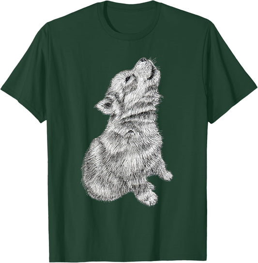 Cute Baby Howling Wolf Cub Sketch T-Shirt - T-Shirt | Forest