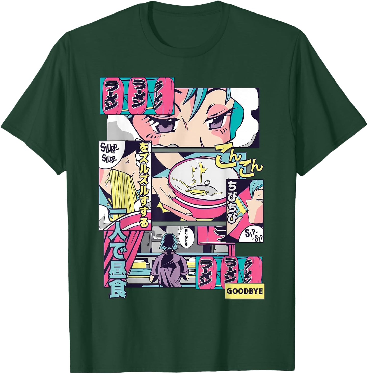 90s Japanese Vintage Kawaii Ramen Anime Manga Girl T-Shirt - T-Shirt | Forest