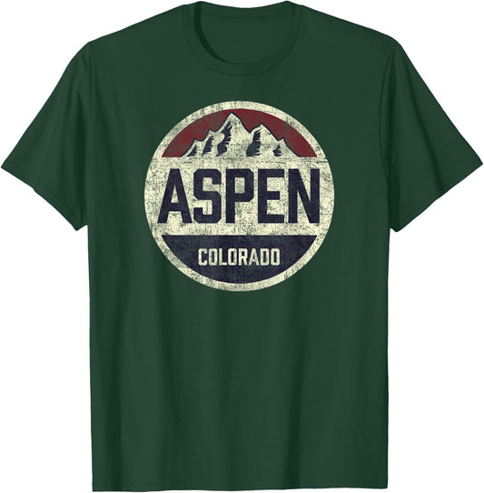 Vintage Retro Aspen Colorado Mountain Circle Travel Souvenir T-Shirt - T-Shirt | Forest