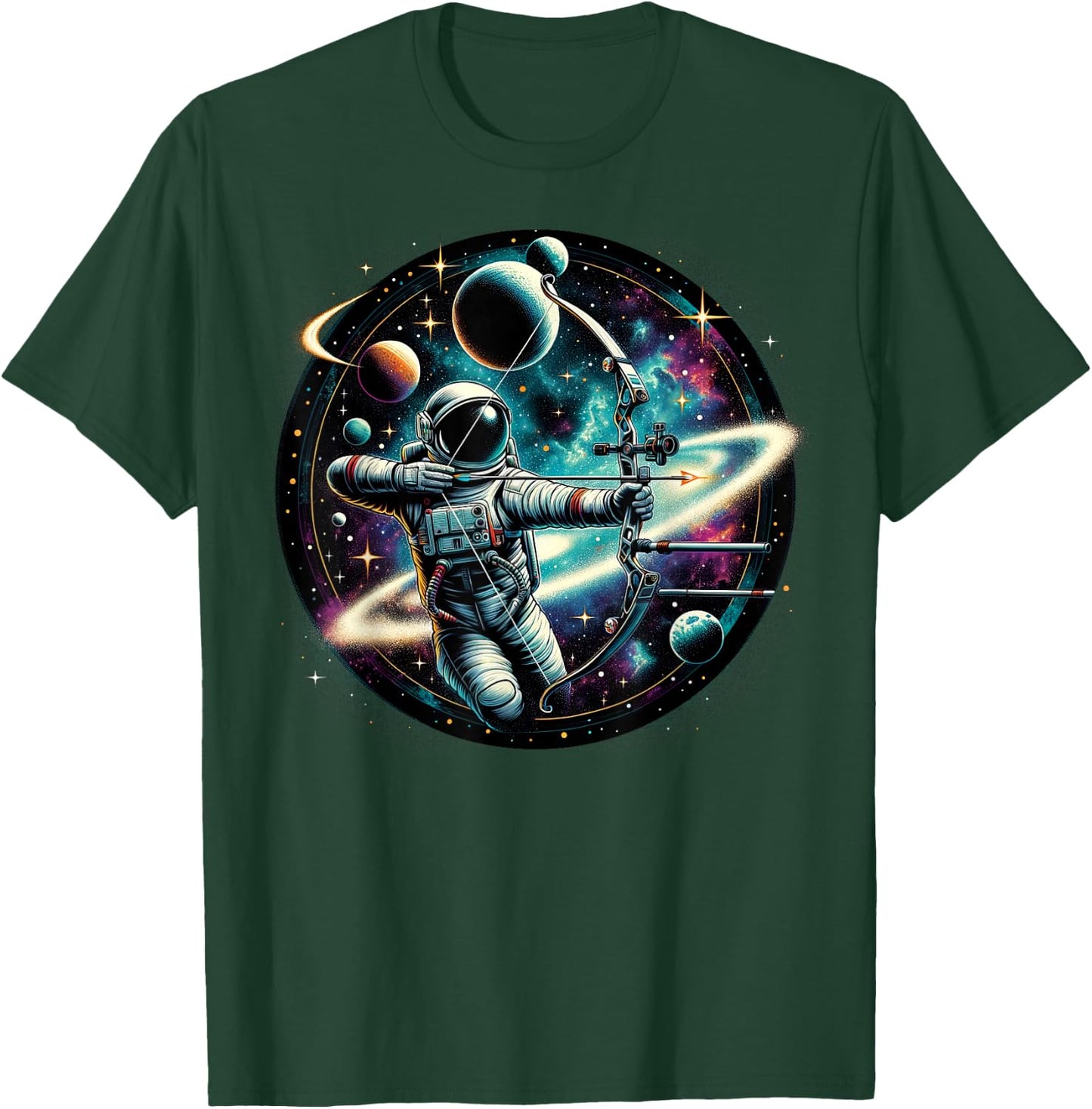 Cool Galaxy Archer Astronaut on Archery T-Shirt - T-Shirt | Forest