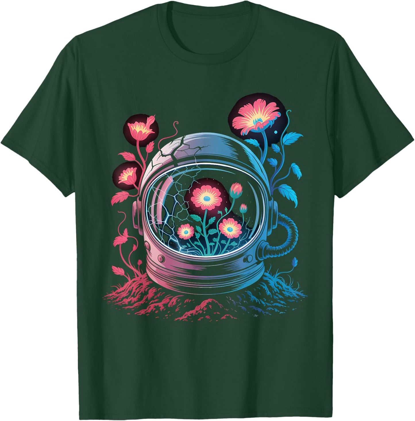 Astronaut Helmet Flowers Space Bloom Art T-Shirt - T-Shirt | Forest