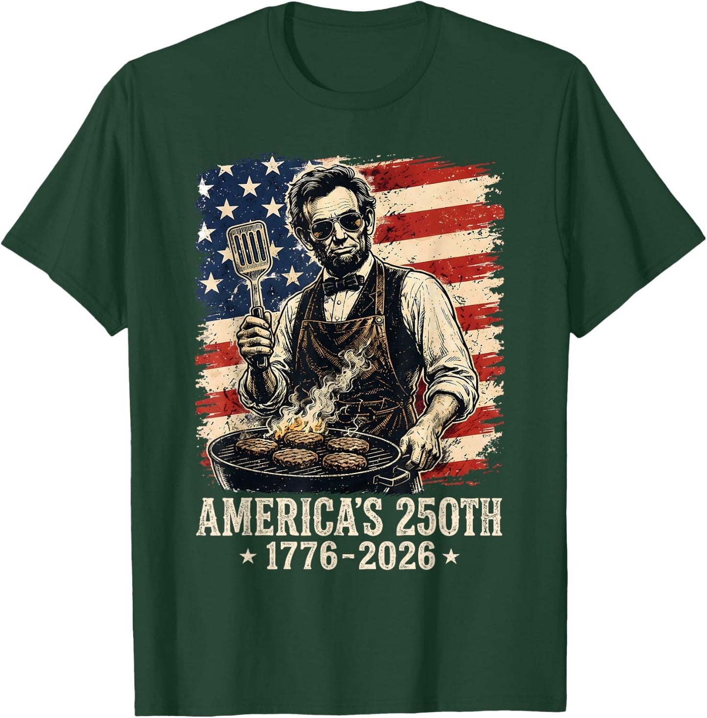 Abraham Lincoln Grilling 250 Years 250th Anniversary Abe BBQ T-Shirt - T-Shirt | Forest