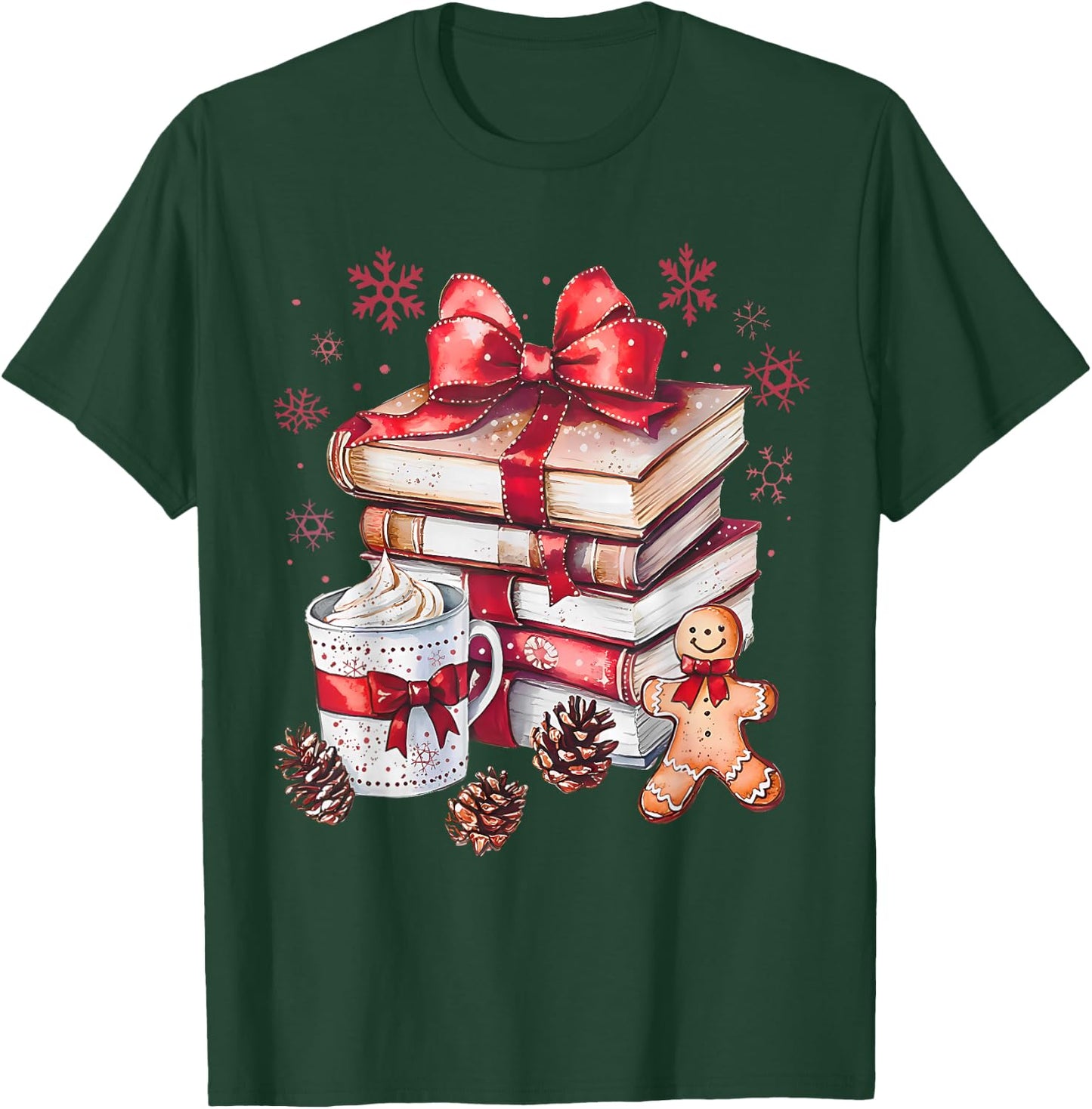 Girly Coquette Gingerbread Books and Hot Cocoa Cozy Season T-Shirt - T-Shirt | Forest