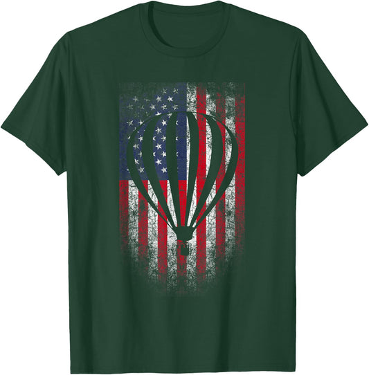 Hot Air Balloon Vintage USA Flag T-Shirt - T-Shirt | Forest
