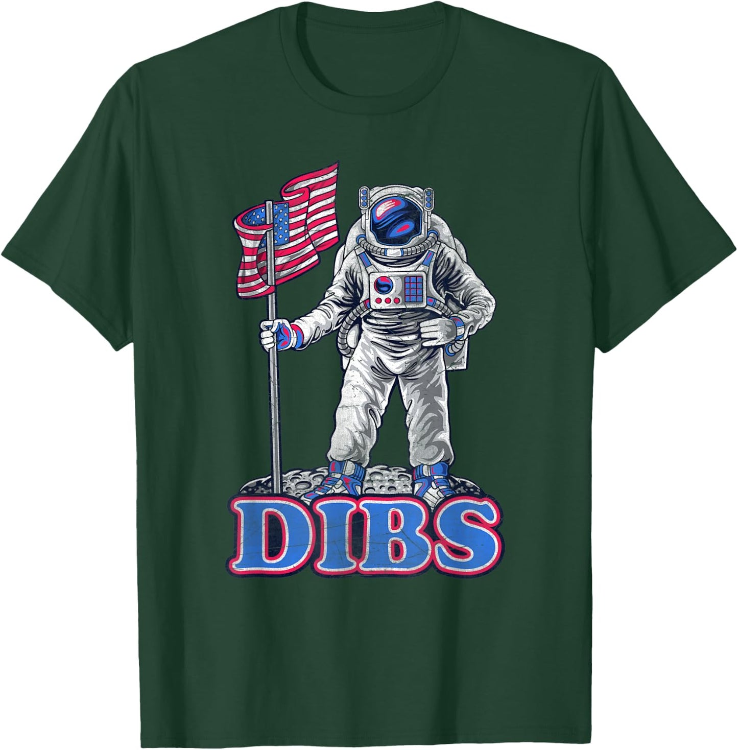 American Flag Astronaut Moon Dibs Red White Blue 4th of July Kids Men T-Shirt - T-Shirt | Forest