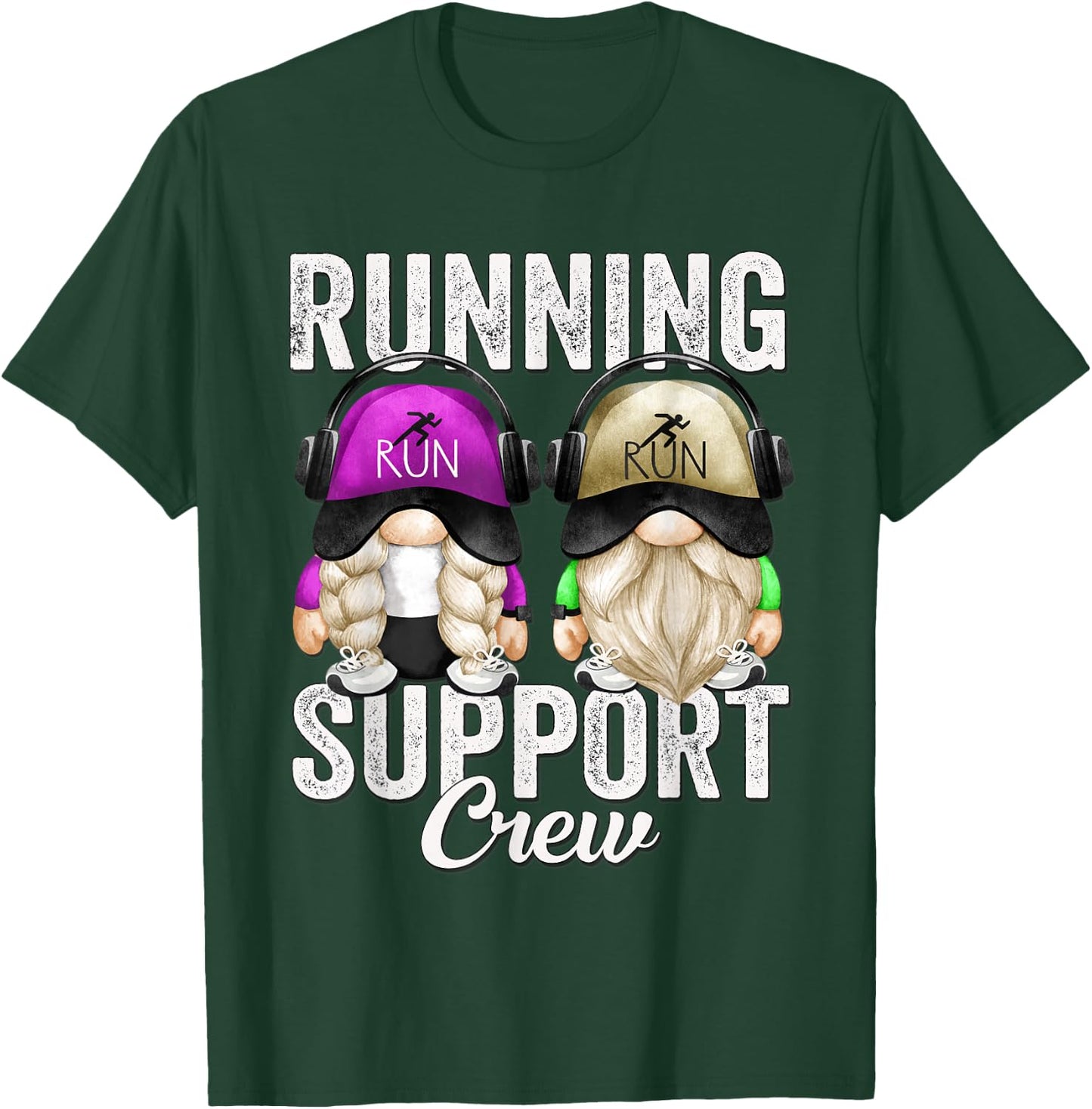 Funny Running Support Crew Gnomies For Half Marathon Runners T-Shirt - T-Shirt | Forest