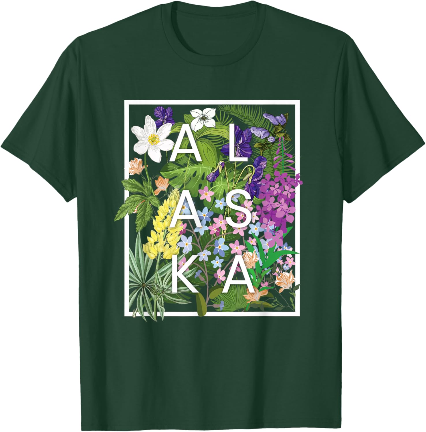 Flowers of Alaska Word Art - Alaskan Pride T-Shirt - T-Shirt | Forest