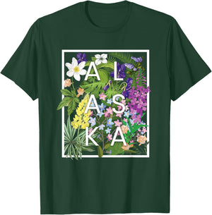 Flowers of Alaska Word Art - Alaskan Pride T-Shirt - T-Shirt | Forest