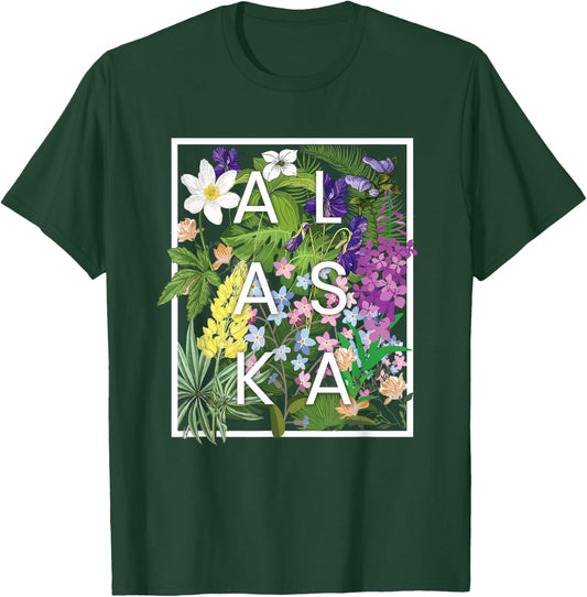 Flowers of Alaska Word Art - Alaskan Pride T-Shirt - T-Shirt | Forest