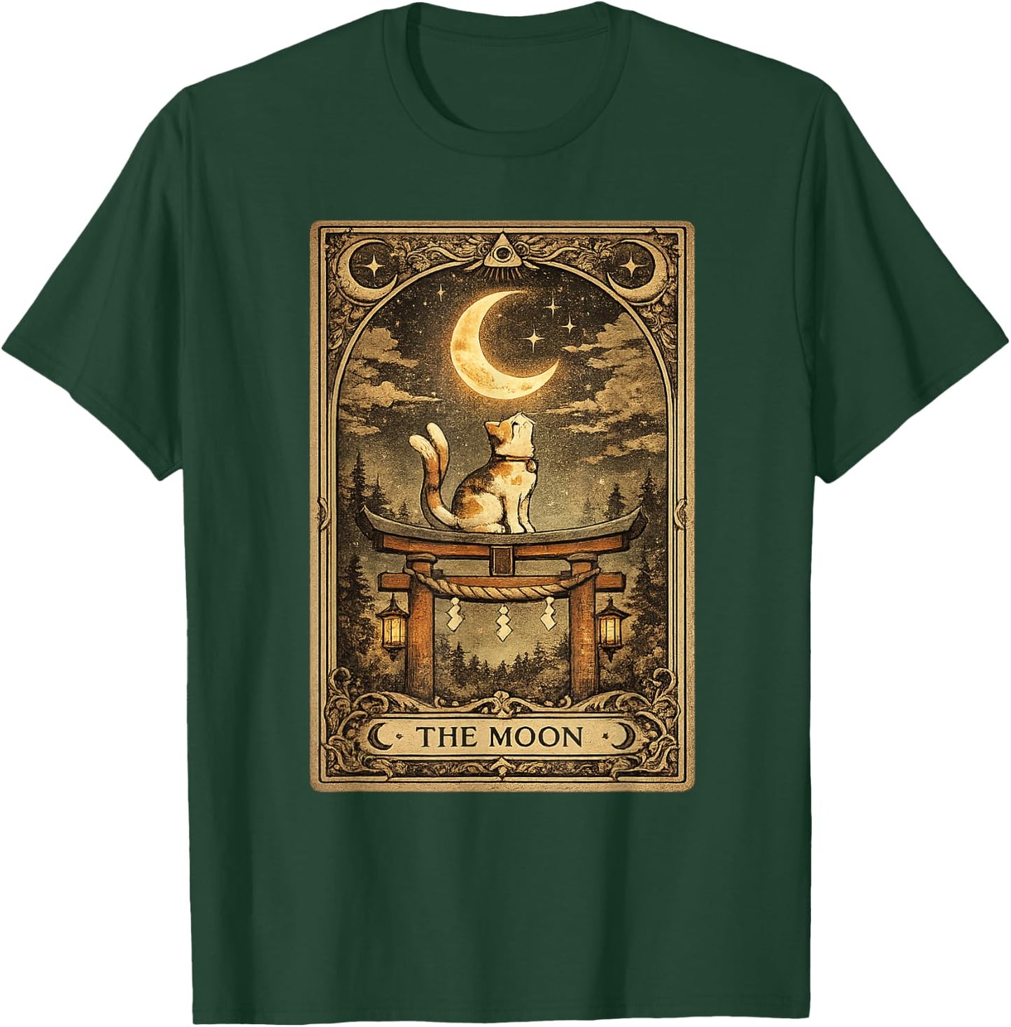 The Moon Tarot Card Nekomata Cat Yokai Japanese Occult Art T-Shirt - T-Shirt | Forest