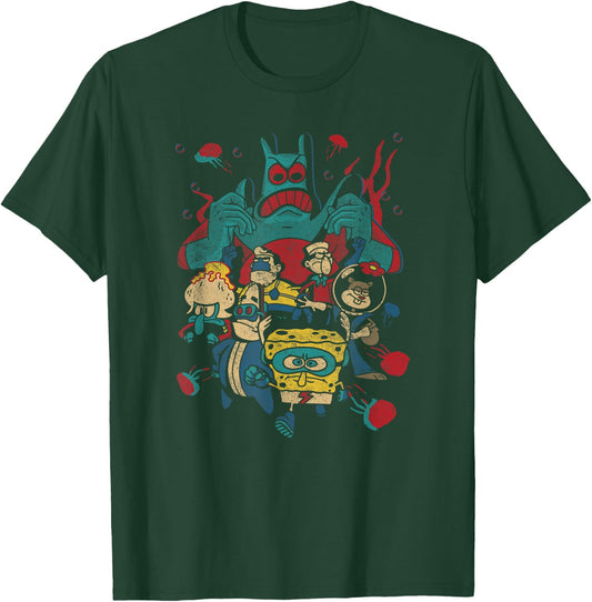 SpongeBob Retro Superhero Group Poster T-Shirt - T-Shirt | Forest