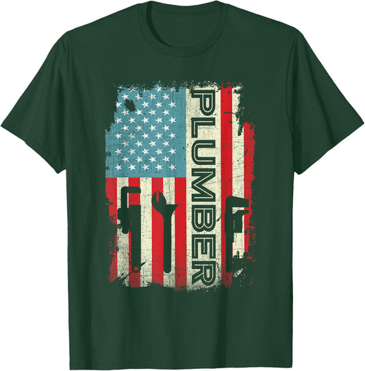 Patriotic Plumber 4th of July Plumber Plumber Gifts Men T-Shirt - T-Shirt | Forest