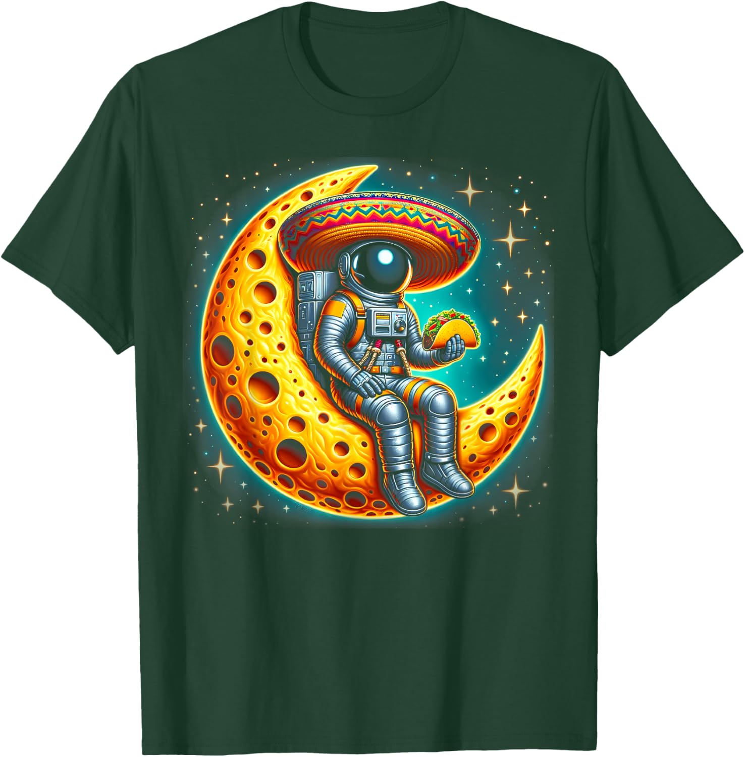 Cinco De Mayo Astronaut Space Mexico Sombrero Taco Moon T-Shirt - T-Shirt | Forest