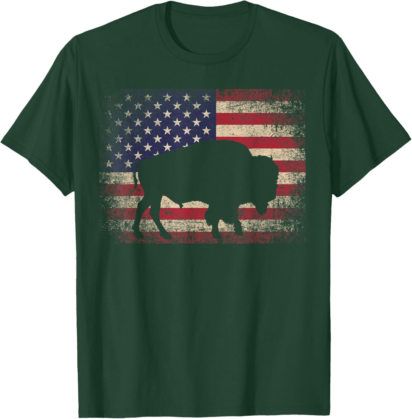 Buffalo Bison 4th of July Gift American Flag USA - America T-Shirt - T-Shirt | Forest