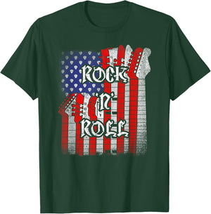 Rock And Roll American Flag Guitar , Independence Day T-Shirt - T-Shirt | Forest