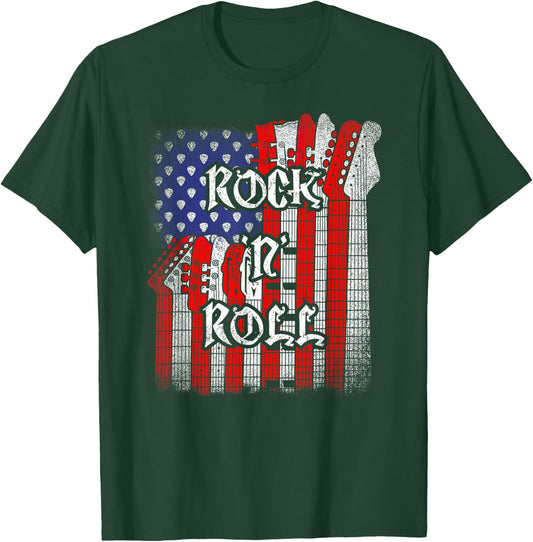 Rock And Roll American Flag Guitar , Independence Day T-Shirt - T-Shirt | Forest