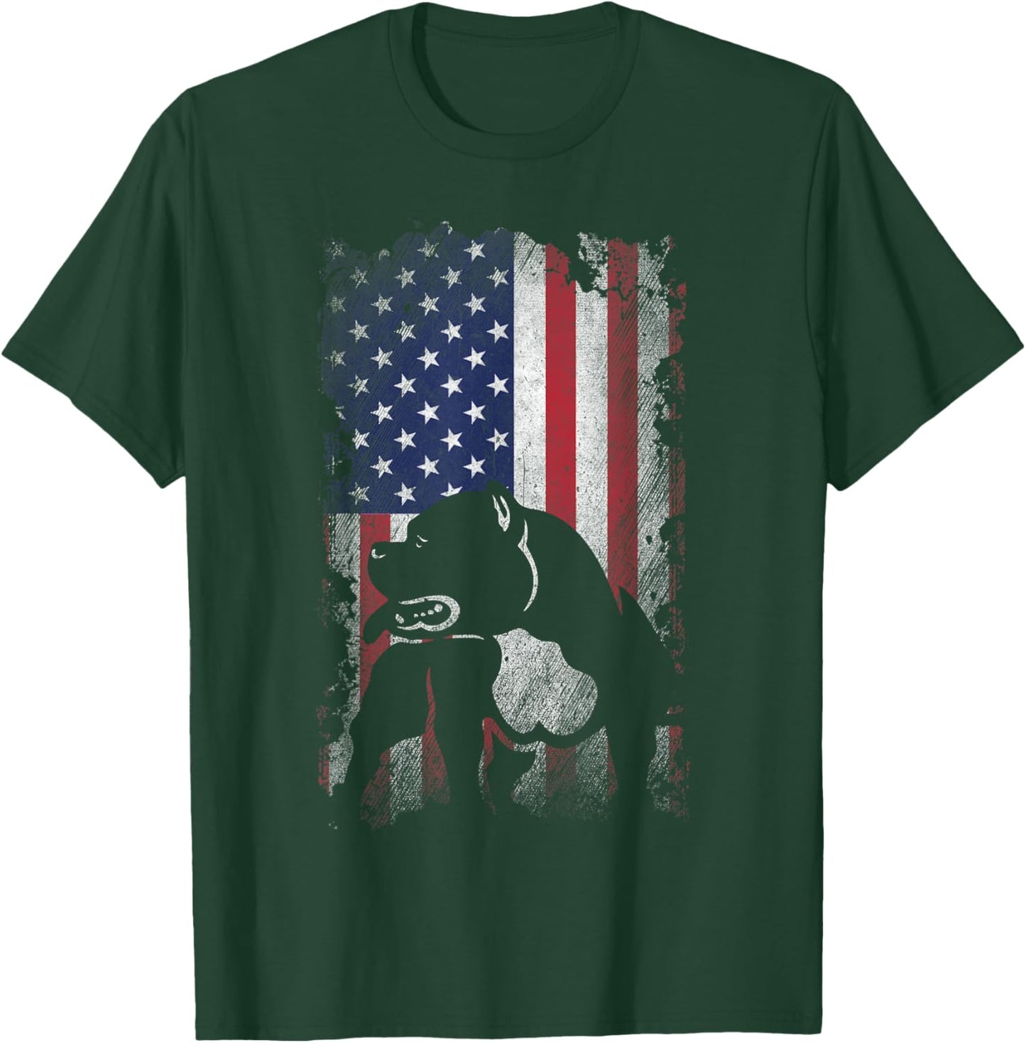 Patriotic American Bully American Flag USA Pitbull Dog Lover Women Kids Men T-Shirt - T-Shirt | Forest