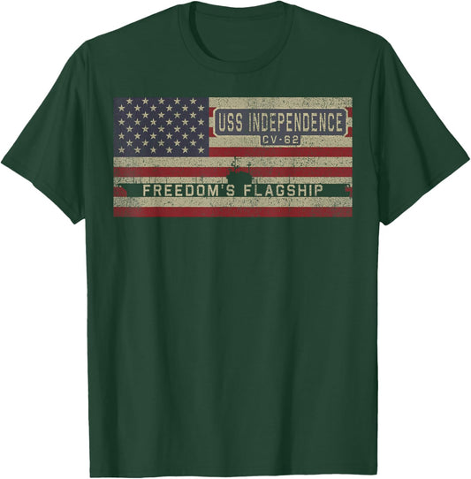 USS Independence CV-62 Aircraft Carrier USA American Flag T-Shirt - T-Shirt | Forest