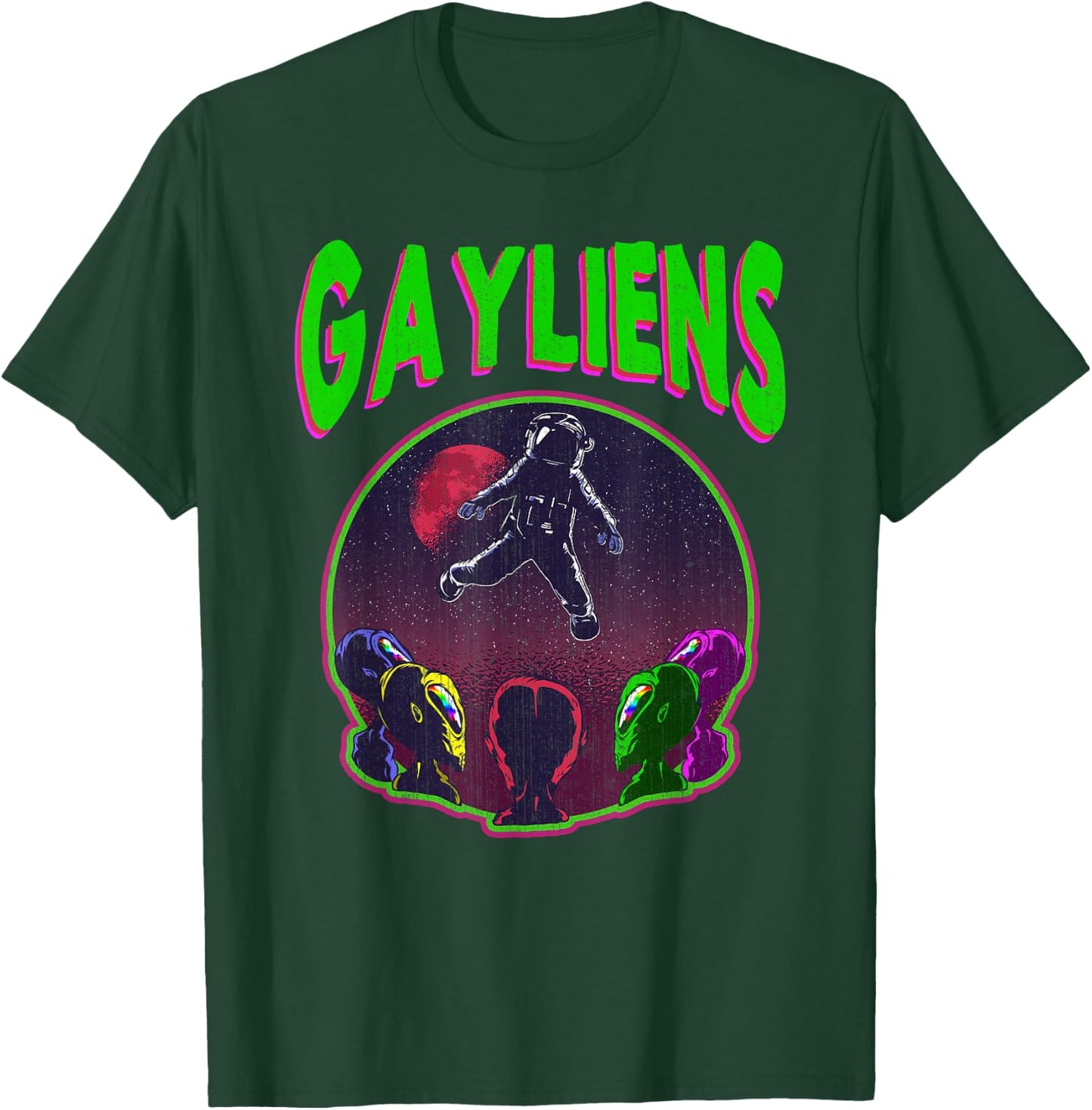 Gayliens Gay LGBTQ Rainbow Space Aliens Moon Astronaut Gift T-Shirt - T-Shirt | Forest