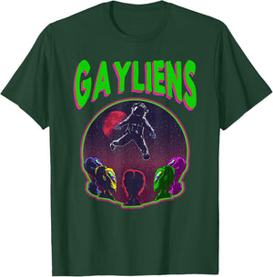 Gayliens Gay LGBTQ Rainbow Space Aliens Moon Astronaut Gift T-Shirt - T-Shirt | Forest