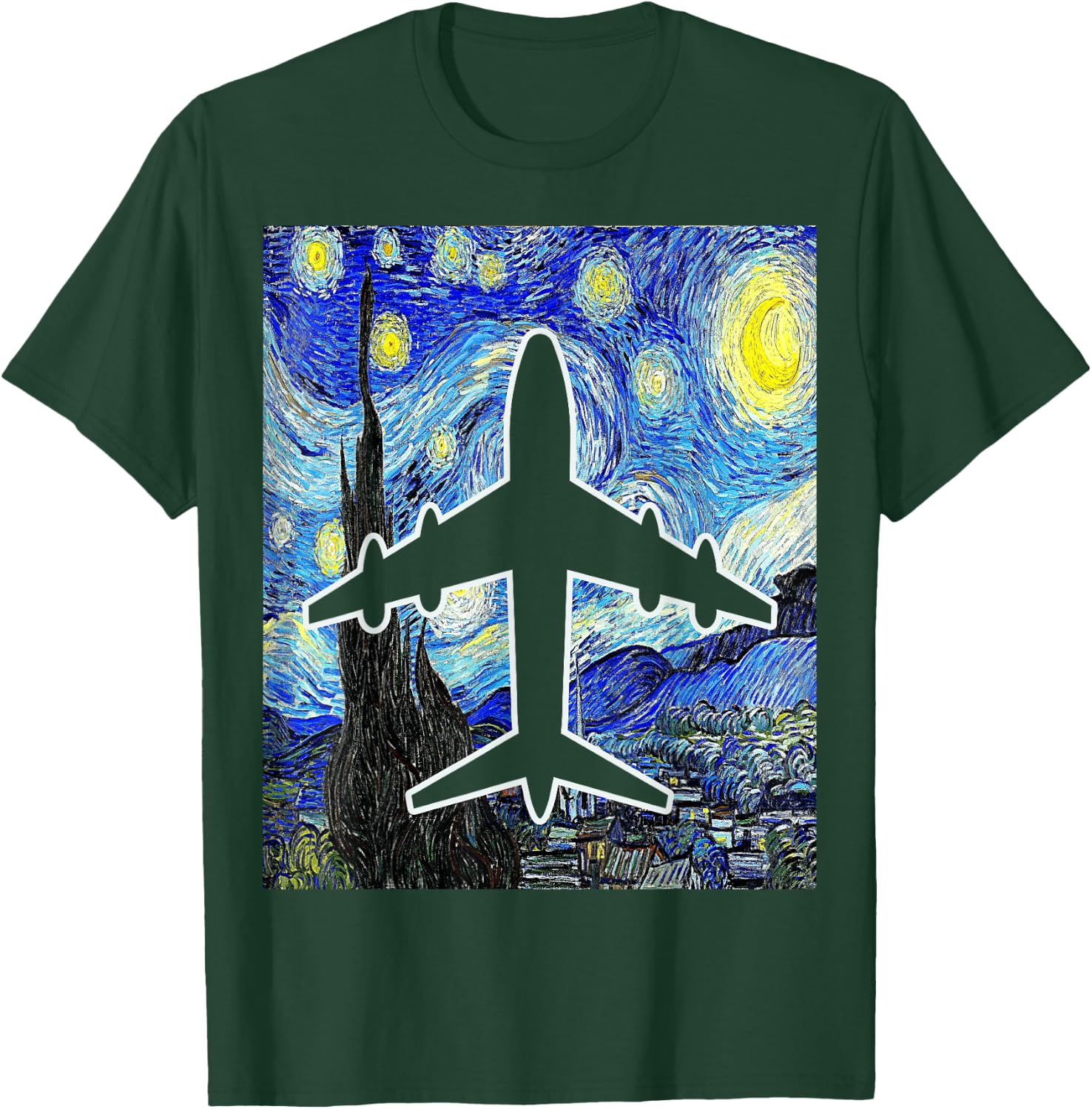 Airplane Starry Night Aviation Airplane Pilot Painting T-Shirt - T-Shirt | Forest