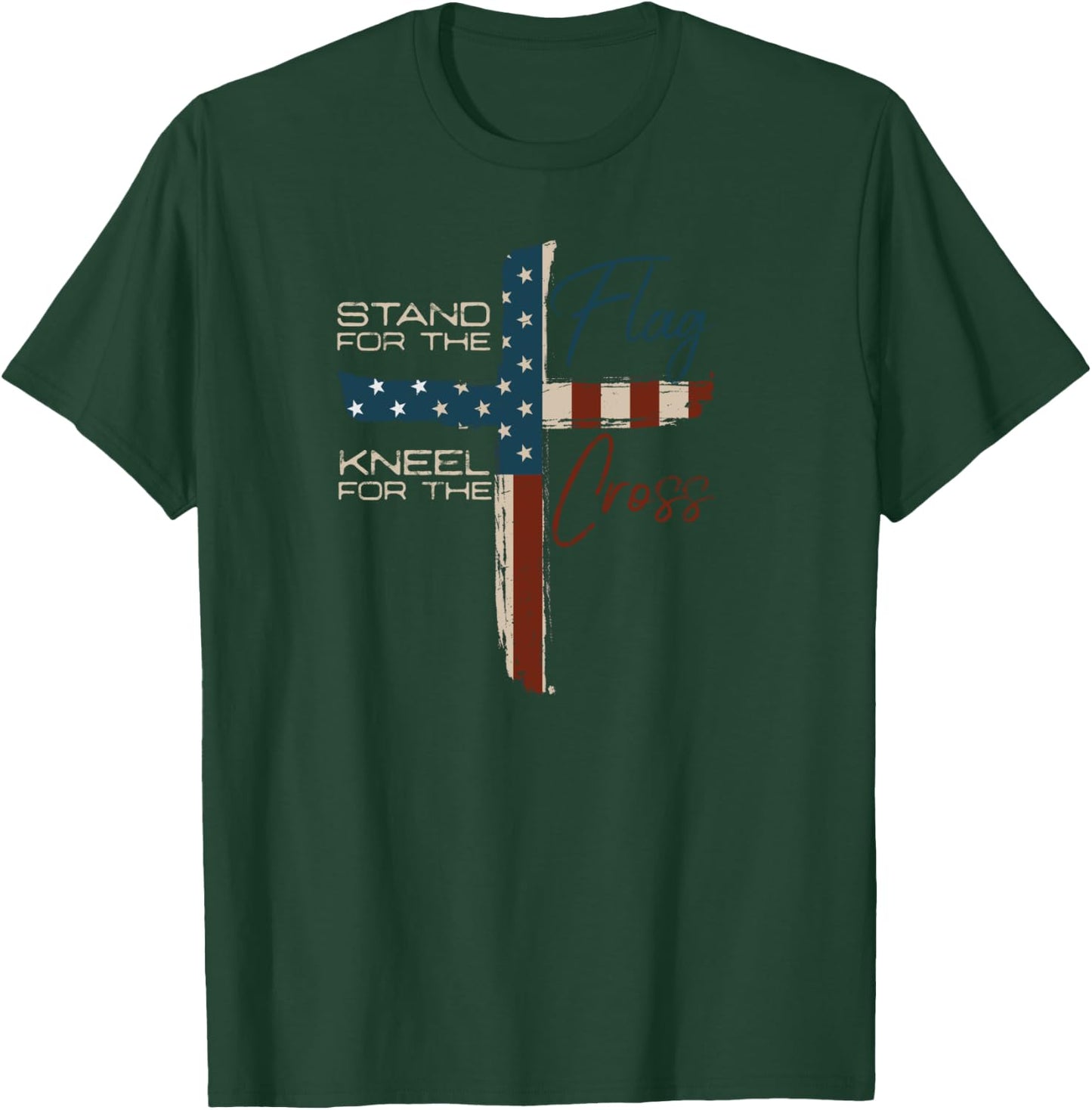 Stand the Flag and Cross Faith American Christian T-Shirt - T-Shirt | Forest
