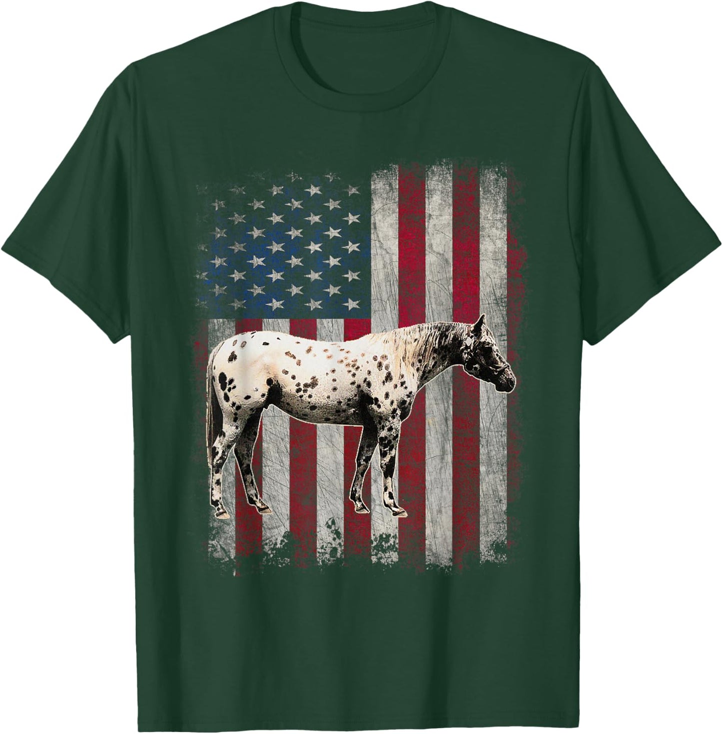 Appaloosa Horse Patriotic American Flag Vintage Horseback Women Kids Men T-Shirt - T-Shirt | Forest