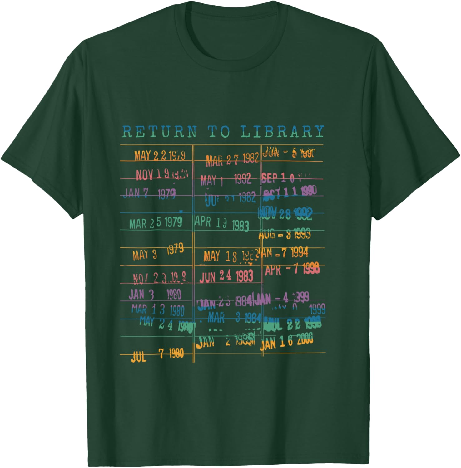 Library Card Vintage Book Due Date Bookish Rainbow Reading T-Shirt - T-Shirt | Forest