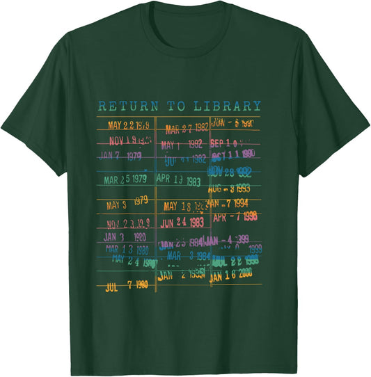 Library Card Vintage Book Due Date Bookish Rainbow Reading T-Shirt - T-Shirt | Forest