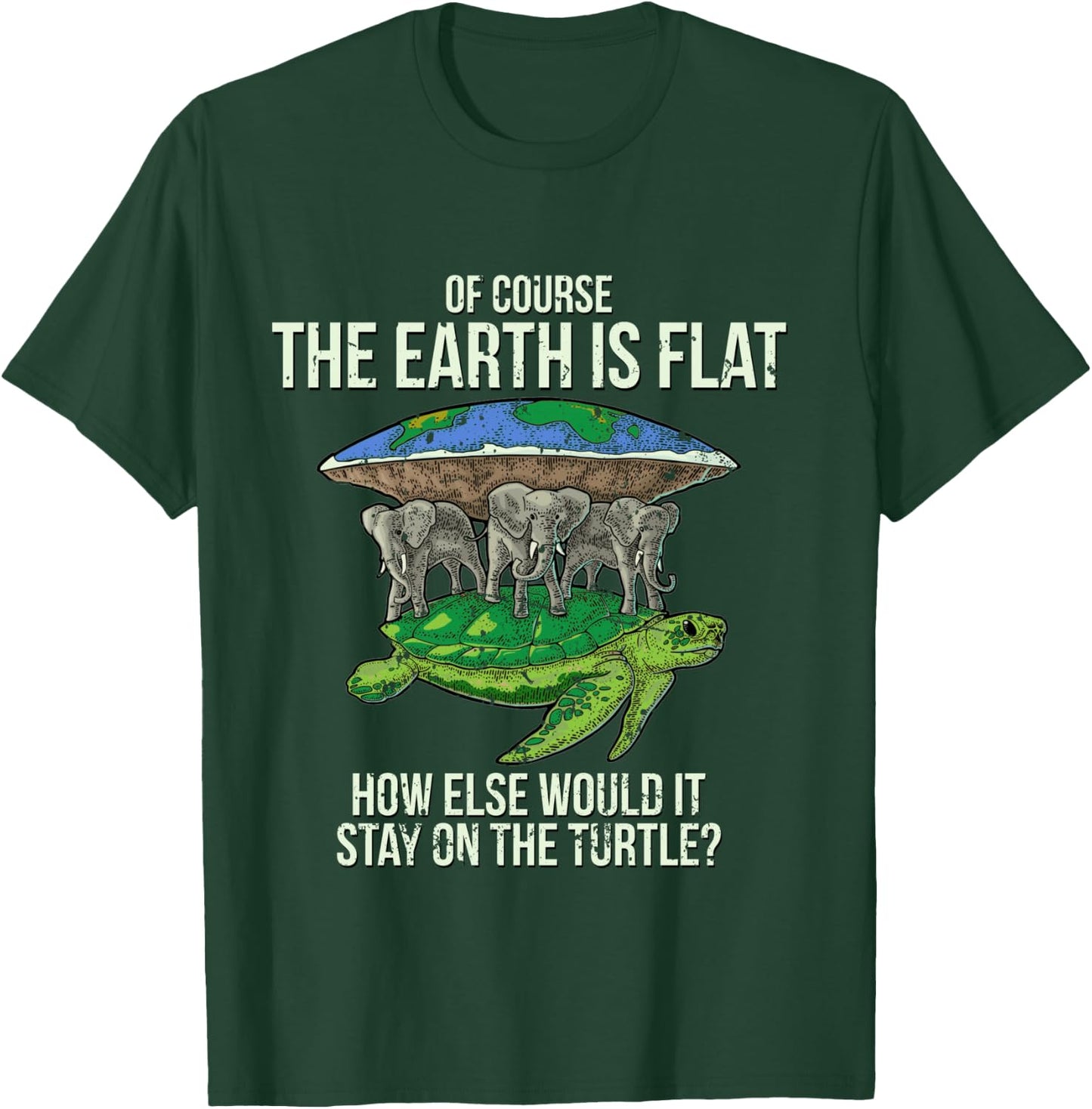 Flat Earth Society T Shirt Turtle Elephants Men Women Gift T-Shirt - T-Shirt | Forest