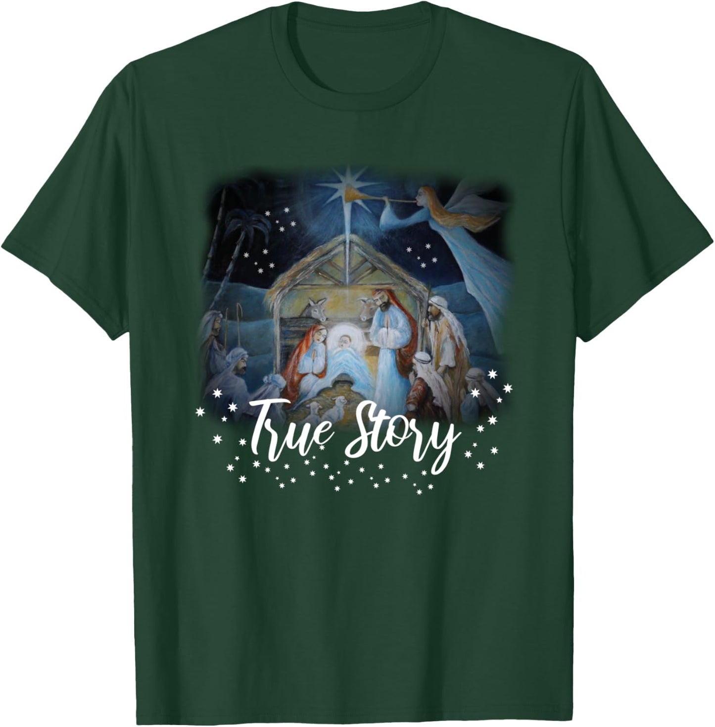 TRUE STORY Christian Christmas Jesus Manger Nativity Art T-Shirt - T-Shirt | Forest