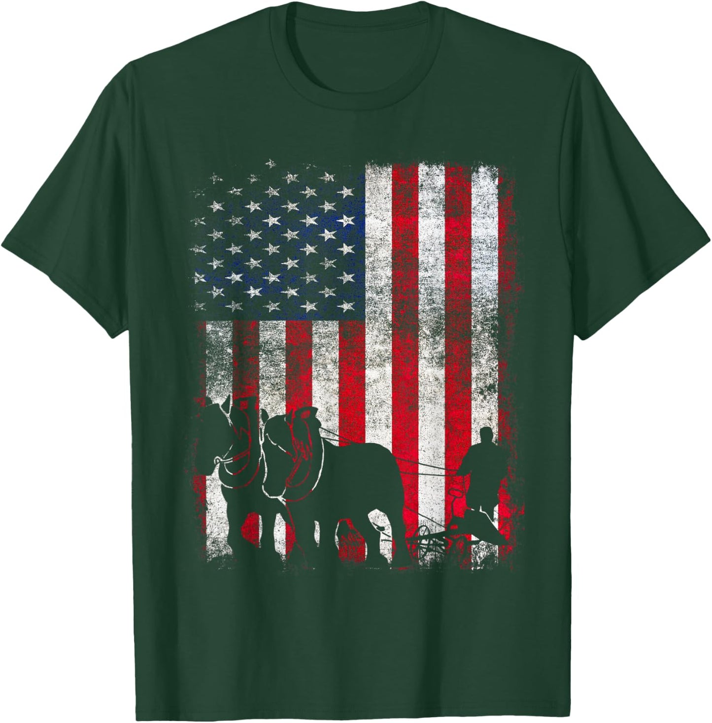 Draft Horse Patriotic American Flag Vintage Farmer Women Kids Men T-Shirt - T-Shirt | Forest
