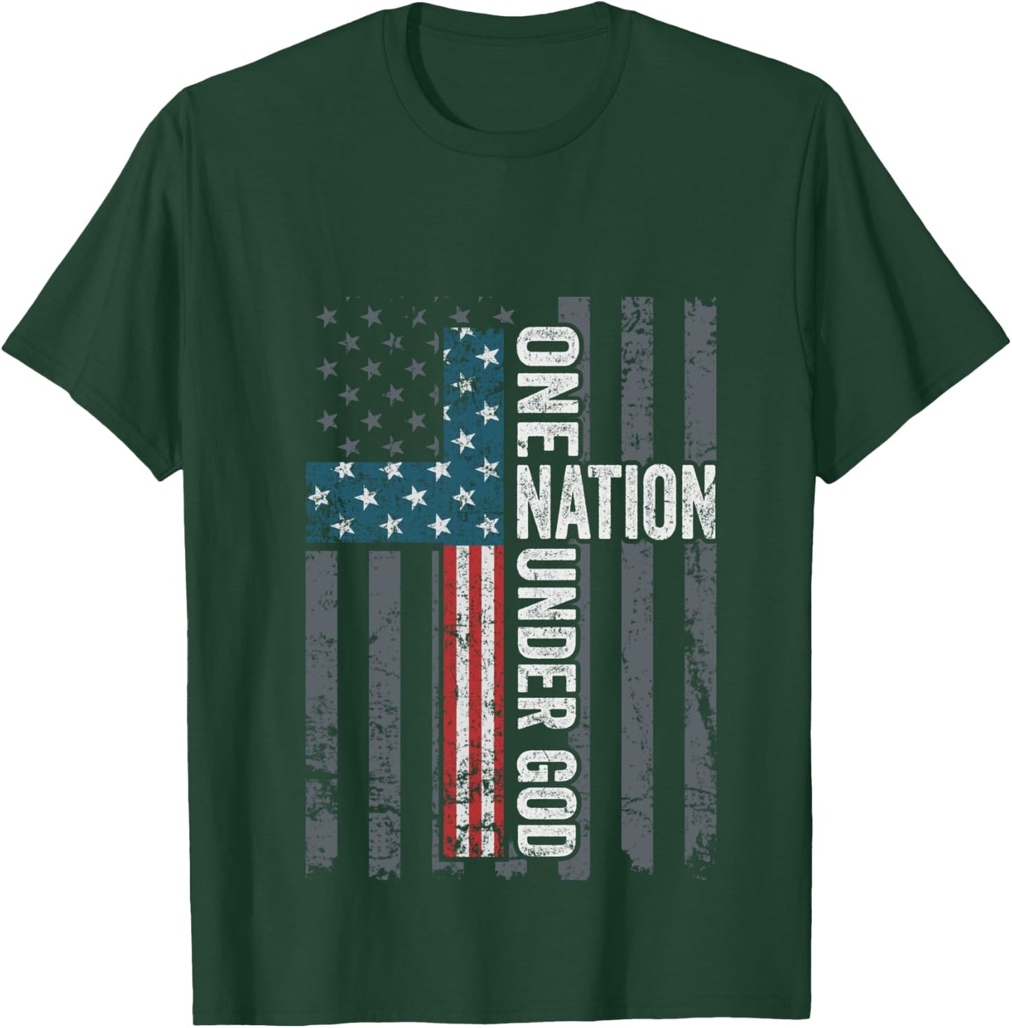 ONE NATION UNDER GOD - USA Cross Flag Christian - ON BACK T-Shirt - T-Shirt | Forest
