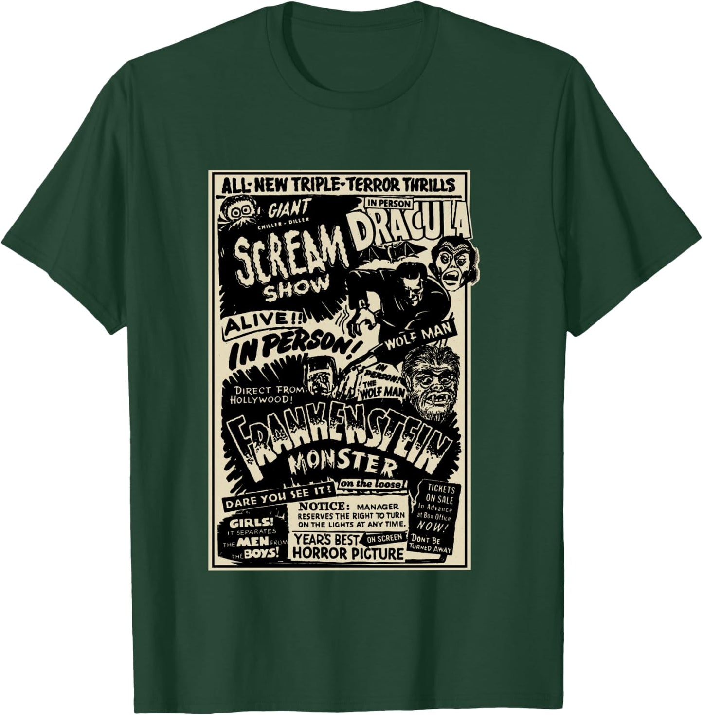 Horror Movie Monster Mummy Dracula Werewolf Frankenstein T-Shirt - T-Shirt | Forest