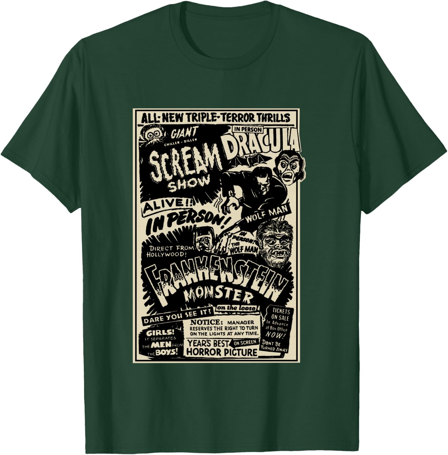 Horror Movie Monster Mummy Dracula Werewolf Frankenstein T-Shirt - T-Shirt | Forest