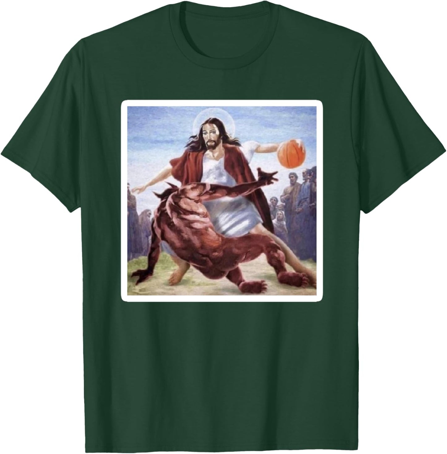 Jesus Crossing Up Satan Basketball T-Shirt - T-Shirt | Forest