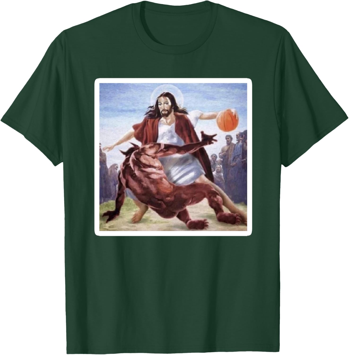 Jesus Crossing Up Satan Basketball T-Shirt - T-Shirt | Forest