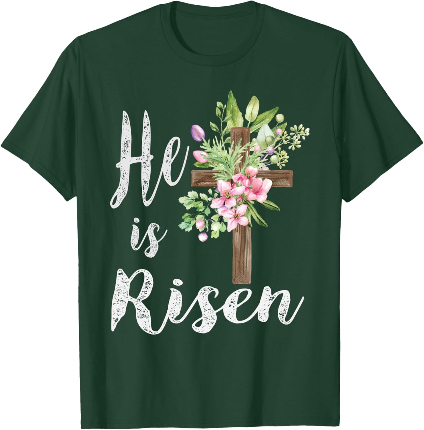He is Risen Floral Cross Vintage Happy Easter T-Shirt - T-Shirt | Forest
