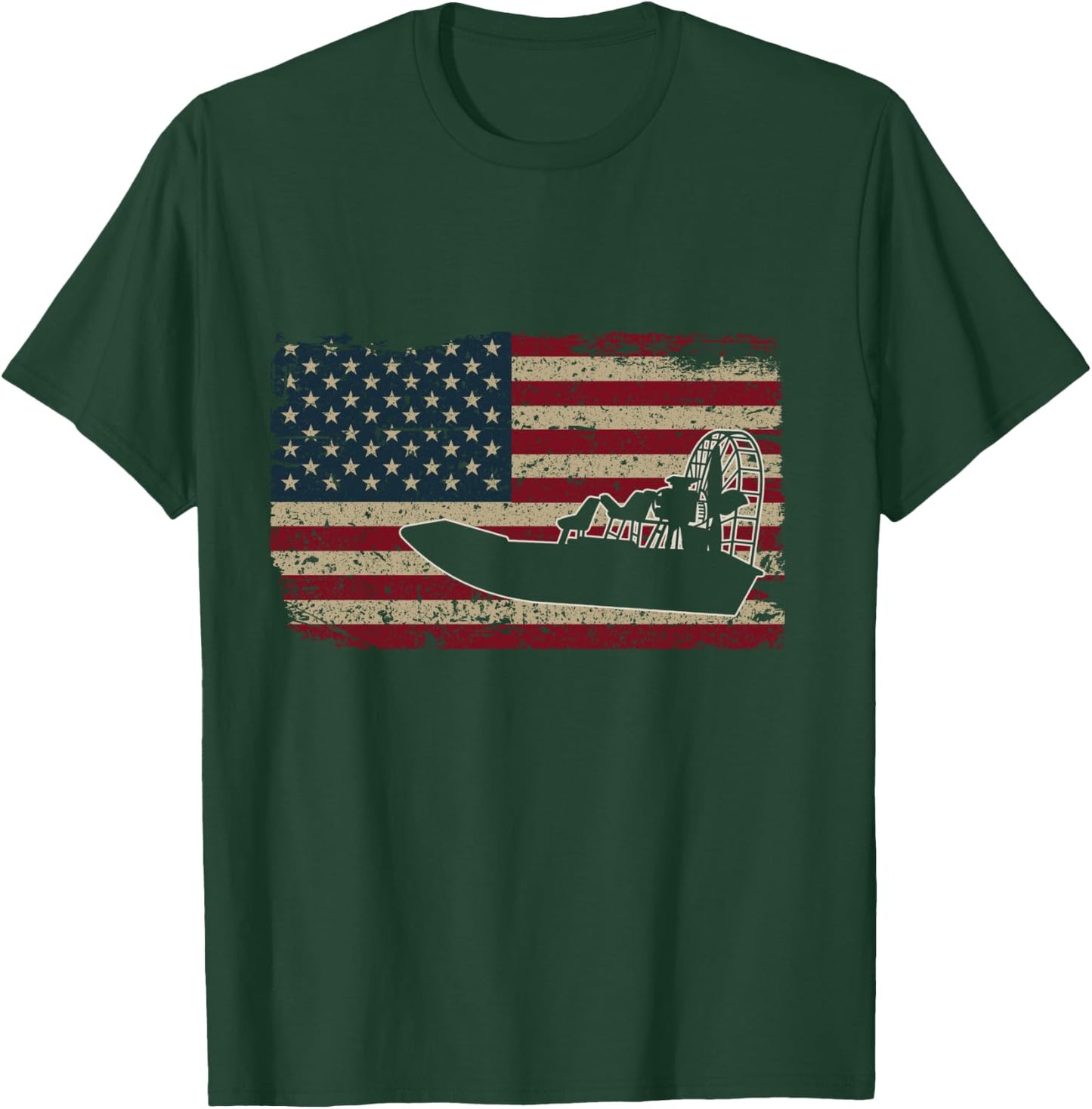 Airboat America Flag I Patriotic Airboat Captain Racing Gift T-Shirt - T-Shirt | Forest