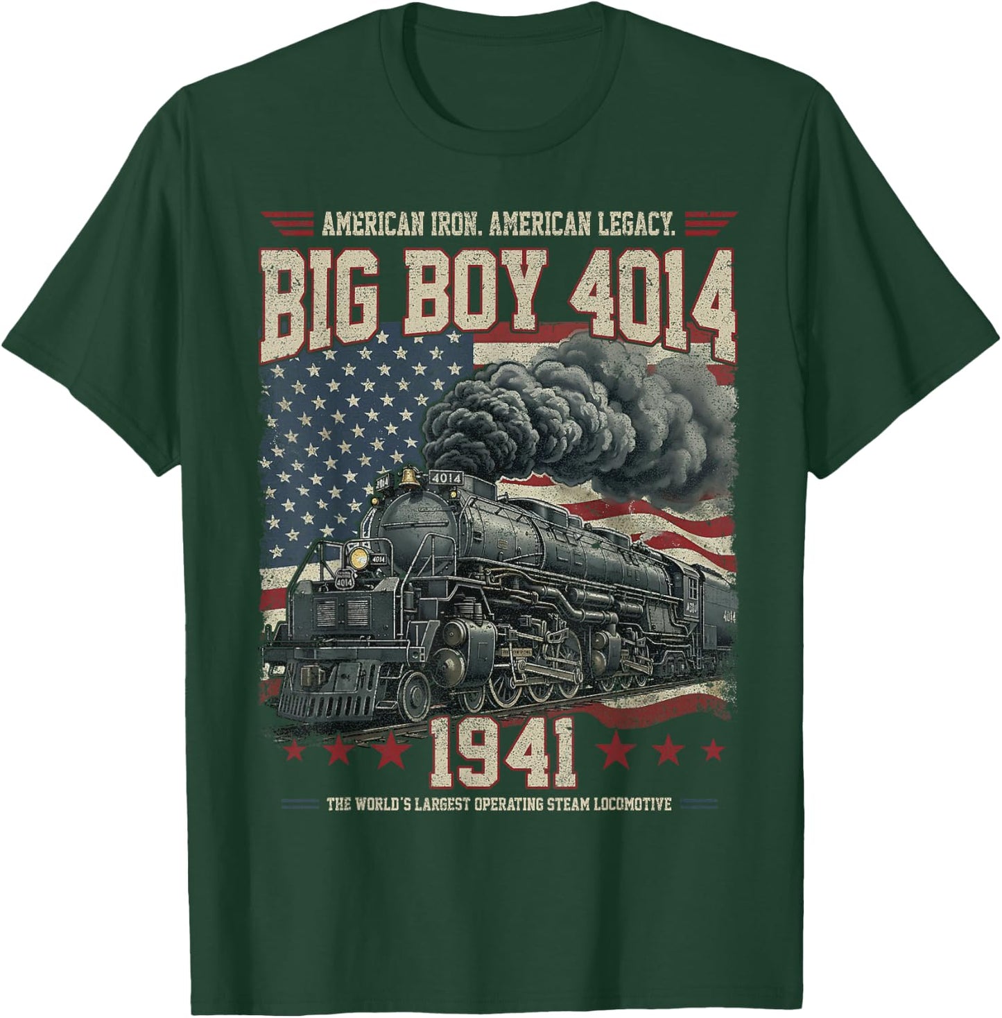 Big Boy 4014 Train 4th of July Retro US Flag Vintage Apparel T-Shirt - T-Shirt | Forest